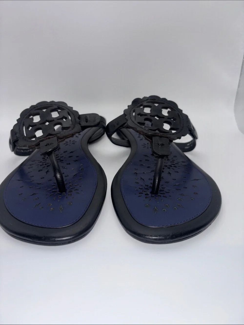 Tory Burch Miller Navy and Black Thong Sandals
